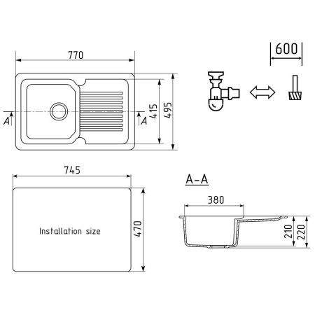 Кухонная мойка Ulgran U-506-345, шоколад, артикул U-506-345