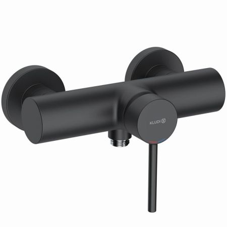 Смеситель для душа, Kludi, BOZZ, тип открывания воды-однорычажный, тип регулирования воды-керамический картридж, монтаж-настенный, отверстия для монтажа-2, отвод для душа G 1/2, цвет-черный матовый, артикул 388313976