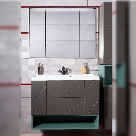 Комплект мебели для ванной Бриклаер КРИСТАЛЛ 90Z, графит/муссон, артикул КРИСТАЛЛ 90Z