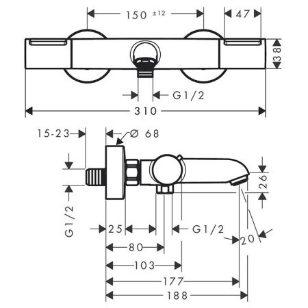 HG Ecostat Element Термостат для ванны, внешнего монтажа, хром, артикул 13347000