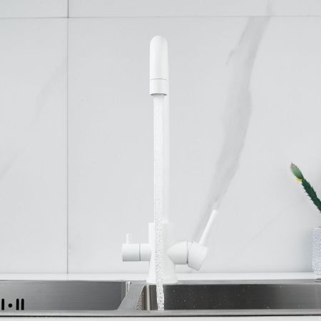 Смеситель для кухни с подключением фильтра воды Raffine F118C, белый, артикул F118C