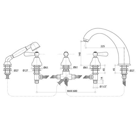 Bongio Oxford Lux Смеситель для ванны, цвет хром/белый фарфор, артикул 19531CRDL