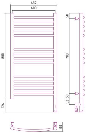 Полотенцесушитель электрический "БОГЕМА 3.0" 800х400 / МЭМ правый (Матовое золото)