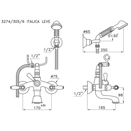 Stella Italica Leve Смеситель для ванны 3274/305/6 с ручным душем, цвет: хром