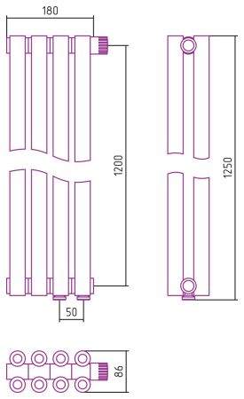 Отопительный радиатор ЭСТЕТ-00 н/ж EU50 1200х180 / 4 сек (Без покрытия), артикул 00-0322-1204