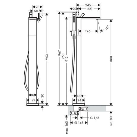 AX MyEdition Смеситель для ванны, напольный,без панели, цвет сталь, артикул 47442800