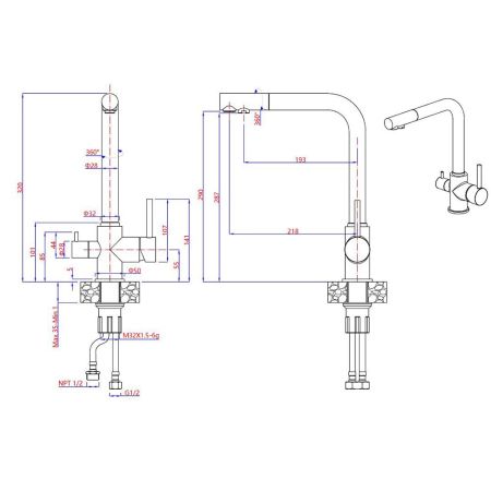 Смеситель для кухни с подключением фильтра GranFest 3611, бежевый
