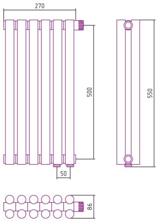 Отопительный радиатор ЭСТЕТ-11 н/ж EU50 500х270 / 6 сек (МУАР Темный Титан)