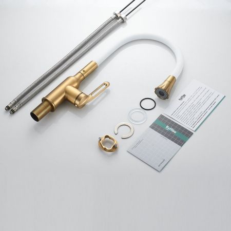 Смеситель для кухни с гибким изливом Raffine F303G-1, золотой сатин, артикул F303G-1