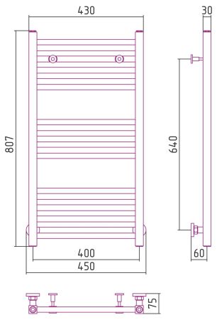 Полотенцесушитель водяной МОДУС 800х400 (Без покрытия), артикул 00-0250-8040