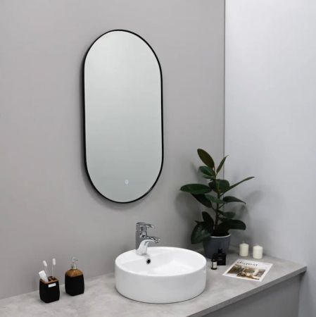 Зеркало с подсветкой LED Fixsen FX-3080B овальное 40х80 см, черное, артикул FX-3080B