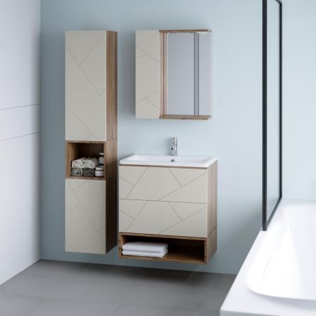 Тумба с раковиной и нишей Бриклаер КРИСТАЛЛ 70L, латте/дуб крафт табачный, артикул КРИСТАЛЛ 70L