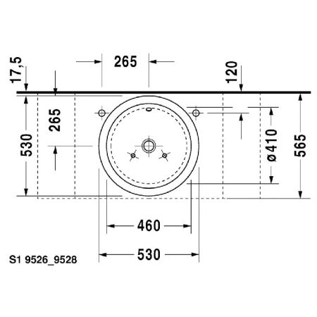 Duravit Раковина накладная  круглая 530мм, без отв под смеситель, с переливом, цвет белый