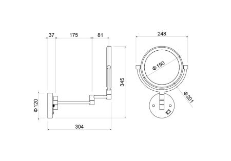 Зеркало косметическое настенное с подсветкой 5х AQUATEK AQ4915CR, артикул AQ4915CR