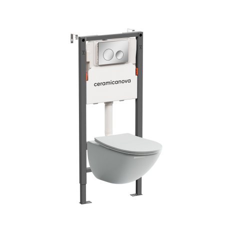 Комплект Подвесной унитаз Моно (Mono) Безободковый (Rimless) + Система инсталляции Баланс (Balance) кнопка Круг (Circle), хром глянцевый, артикул CN1905_121001CH