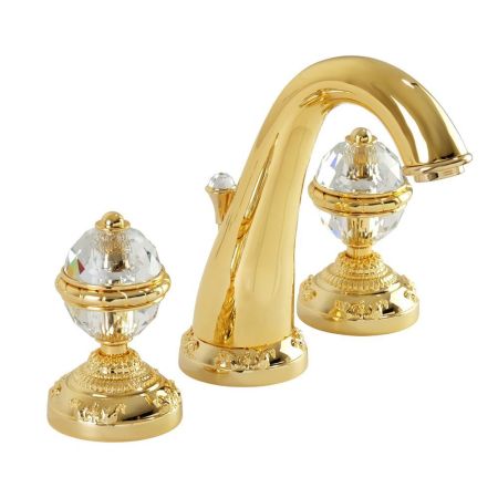 CRISTALIA Смеситель для раковины, на 3 отв., ручки CRYSTAL, золото, артикул 27184