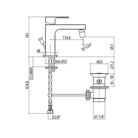 GATTONI Kubik Смеситель для биде с донным клапаном, цвет хром, артикул 2563/25C0