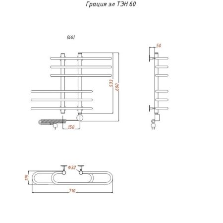 Электрический полотенцесушитель Тругор Грация элТЭН 60x60 Хром, артикул Грация/элТЭН6060