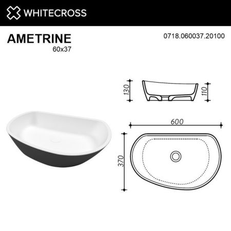 Умывальник WHITECROSS Ametrine 60x37 (черный/белый мат) иск. камень