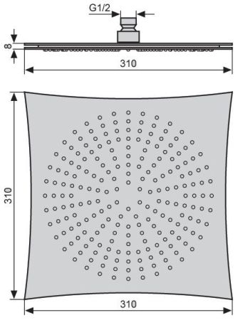 Верхний душ для серии Ares. 310*310 мм. Сталь, цвет хром, артикул C00694CR