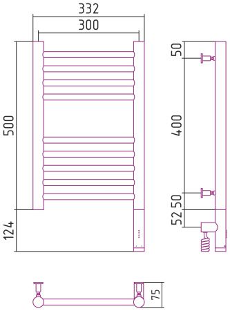 Полотенцесушитель электрический "БОГЕМА 3.0" прямая 500х300 / МЭМ правый (Состаренная латунь)