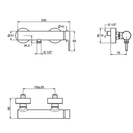 Смеситель для душа, Fima Carlo Frattini, Snap, тип открывания воды-однорычажный, тип регулирования воды-керамический картридж, монтаж-настенный, отверстия для монтажа-2, 2 подвода воды 1/2 с эксцентриком, цвет-чёрный матовый