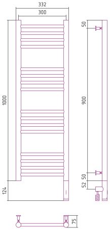 Полотенцесушитель электрический "БОГЕМА 3.0" прямая 1000х300 / МЭМ правый (Шампань), артикул 020-5805-1030