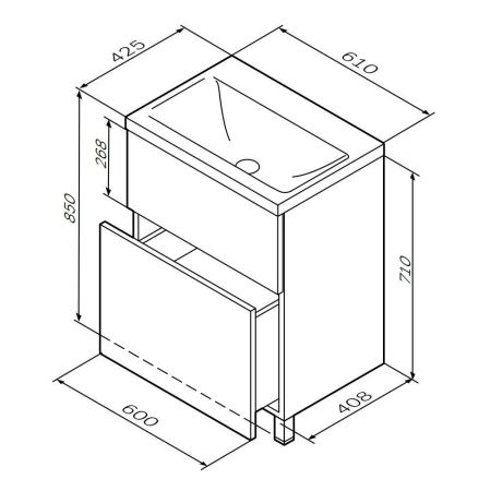 M90FSX06022GM32 GEM, База под раковину, напольная, 60 см, 2 ящика push-to-open, графит матовый, артикул M90FSX06022GM32
