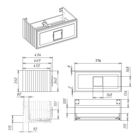 Тумба под раковину подвесная La Fenice Cubo FNC-01-CUB-C-80, бежевая, артикул FNC-01-CUB-C-80