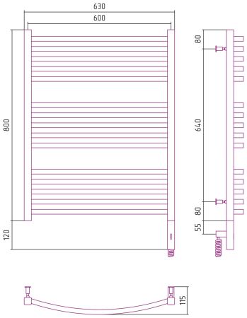 Полотенцесушитель электрический АРКУС 3.0 800х600 МЭМ правый (Сатин), артикул 071-5705-8060