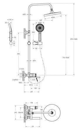 ALBANO Душевая стойка со смесителем и изливом, хром ALBANO-VSCM-CRM, артикул ALBANO-VSCM-CRM
