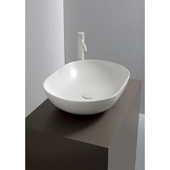 White Ceramic Balisong, накладная овальная раковина 60x40x15h см, в комплекте с донным клапаном, цвет кофейный матовый