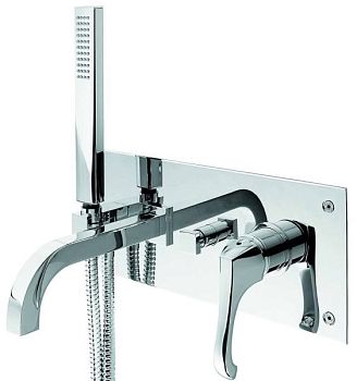 Emmevi Ares, встраиваемый в стену однорычажный смеситель для ванны (излив 17,9 см), с панелью и набором для душа, цвет хром