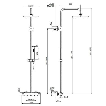 Fima Carlo Frattini Colonne doccia Душевая стойка, верхний душ 25х25см., с термостатическим смесителем, держателем и ручным душем, цвет: хром Fima Carlo Frattini Colonne doccia Душевая стойка, верхний душ 25х25см., с термостатическим смесителем, держателем и ручным душем, цвет: хром