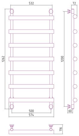 Полотенцесушитель водяной АТЛАНТ 1200х500 (Без покрытия)