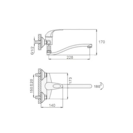 Смеситель для ванны D-Lin D140301, хром, артикул D140301