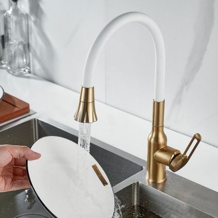 Смеситель для кухни с гибким изливом Raffine F303G-1, золотой сатин, артикул F303G-1