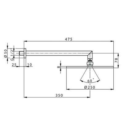 CISAL Shower Верхний душ d=250мм, держатель 350мм, цвет хром