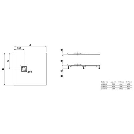 Душевой поддон, Laufen, Solutions, ширина, мм-1000, глубина, мм-1000, форма-квадратная, диаметр слива, мм-90, материал-Marbond, ультратонкий, цвет-белый матовый, артикул 2.1644.1.000.000.1
