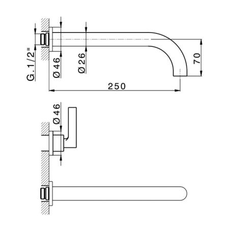 CISAL Grace Смеситель настенный для раковины на 3 отв, внешняя часть, цвет Brushed Gold, артикул GL0135112W