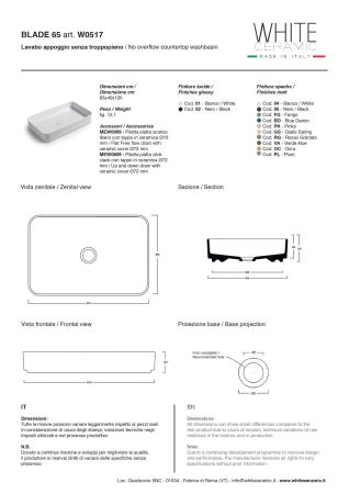White Ceramic Blade, накладная прямоугольная раковина 65x40x11,5h см, цвет кофейный матовый, артикул W0517CF