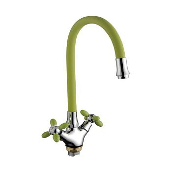 Смеситель для кухни с гибким изливом FASHUN A44127-6, хром/зеленый