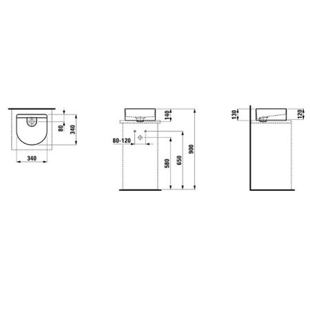 Laufen Sonar Раковина 340x340х130мм без перелива, без отв. под смеситель, цвет: белый