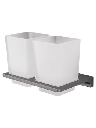 Два стакана для зубных щеток с держателем WONZON & WOGHAND ECLIPSE, Темный графит (WW-9128-GM), артикул WW-9128-GM