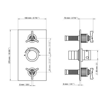 THG HAMPTONS Смеситель для душа встраиваемый, термостатический, с 2 запорными вентилями, внешняя часть, цвет золото