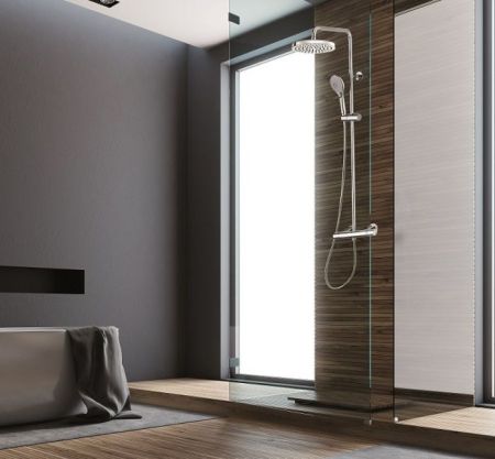 Душевая стойка, Bossini, ELIOS, смеситель-в комплекте, однорычажный, тип регулирования воды-керамический картридж, верхний душ-есть, форма верхнего душа-круглая, размер верхнего душа,мм-250, держатель верхнего душа-есть, вынос, мм-320, размер штанги, мм-1, артикул L10173.030