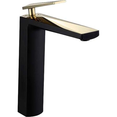 Смеситель для умывальника высокий VENTURO черный + золото, артикул 382-b