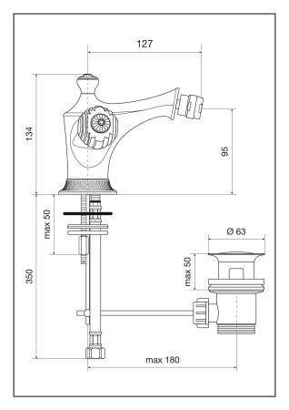 Смеситель The One с донным клапаном для биде. Металлические ручки, цвет хром
