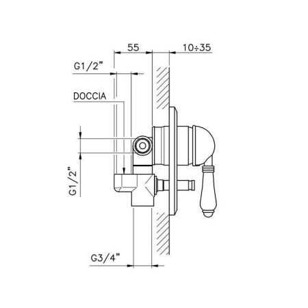 Nicolazzi Unico Встраиваемая часть для душа с переключателем, подключение смешанной воды 1/2'' и 3/4'' (новый арт С4060)