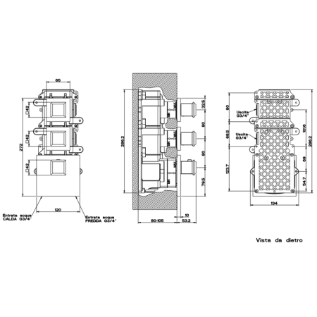 Gessi Eleganza Встраиваемый термостат, подключение на 3/4”, с 2мя независимыми выходами(внешние части), цвет: хром, артикул 46224#031